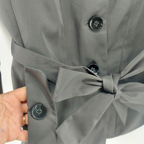 Sandro Studio Short Ruffle Neck Belted Trench Coat XL Charcoal Grey - Picture 3 of 10